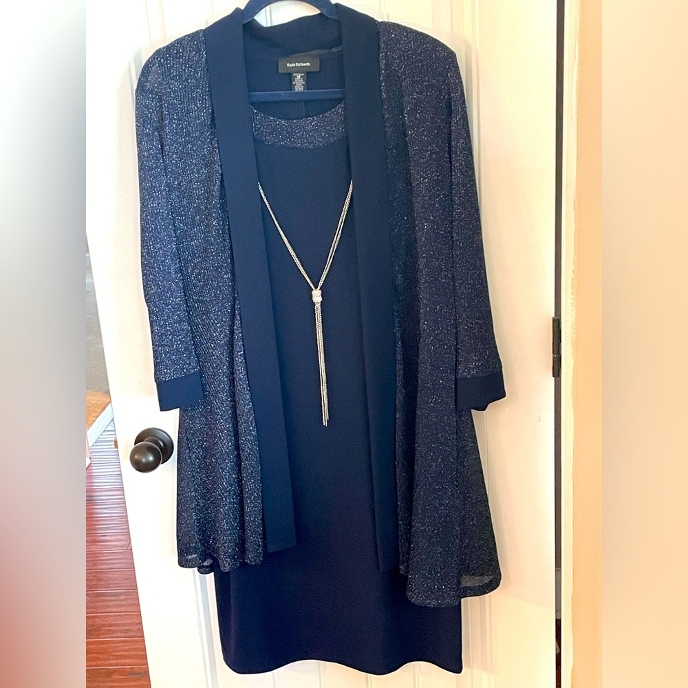 2pc navy blue dress with shimmering matching jacket